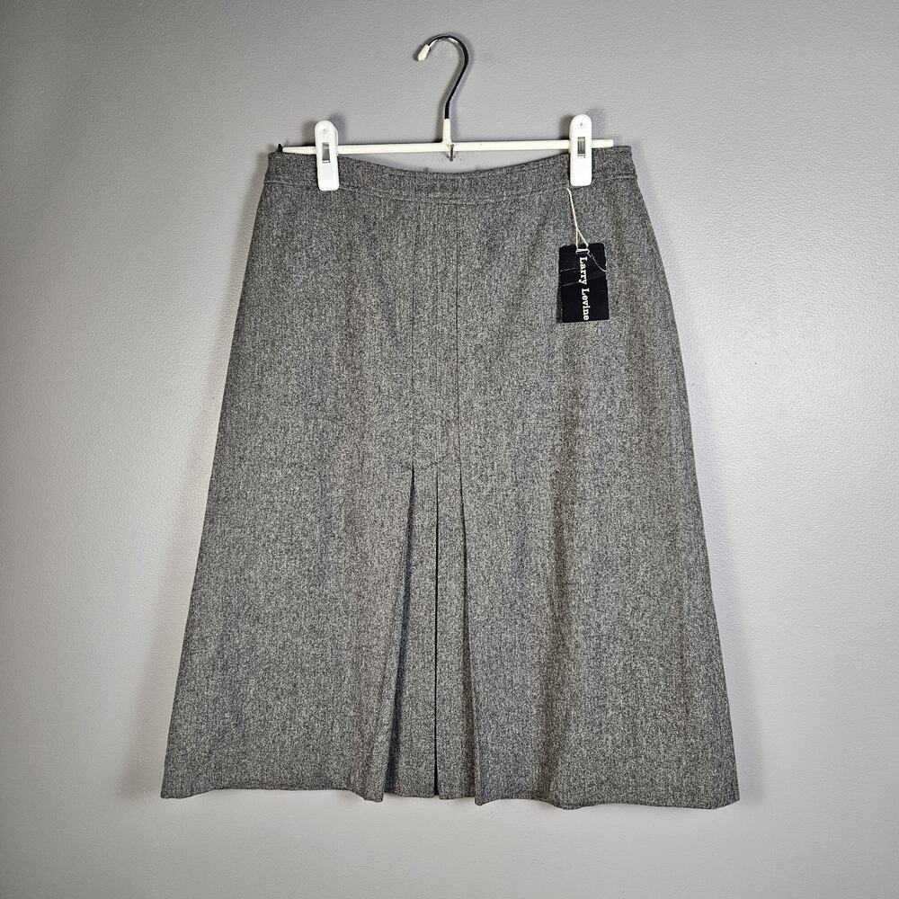 Larry Levine Wool A-Line Skirt Center Pleat Size 13 Vintage Heather Gray‎